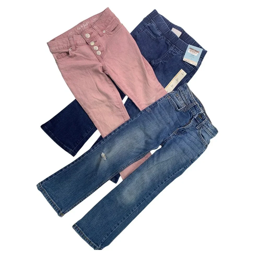 3 New Cat & Jack Girls Size 5 Cotton Blend Flare Boot Cut Distressed Denim Jeans